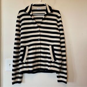 AKRIS Punto Striped Collared Button Down Wool Cardigan Knit Blazer Cream/Black 8